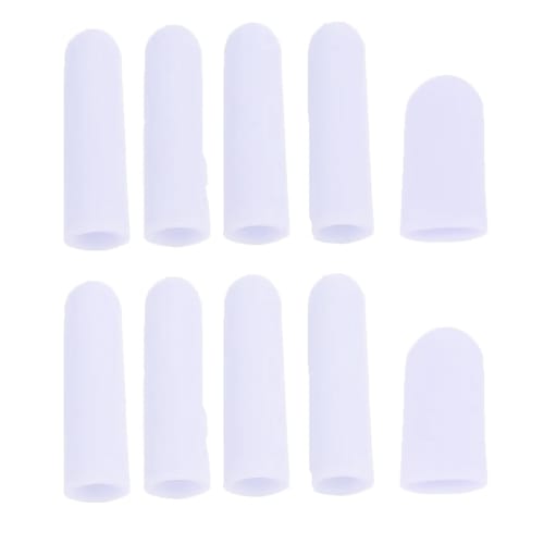 10 white finger protectors (8 large, 2 small) made of soft, stretchy, skin-friendly silicone. Adjustable size, comfortable to the touch, durable, and