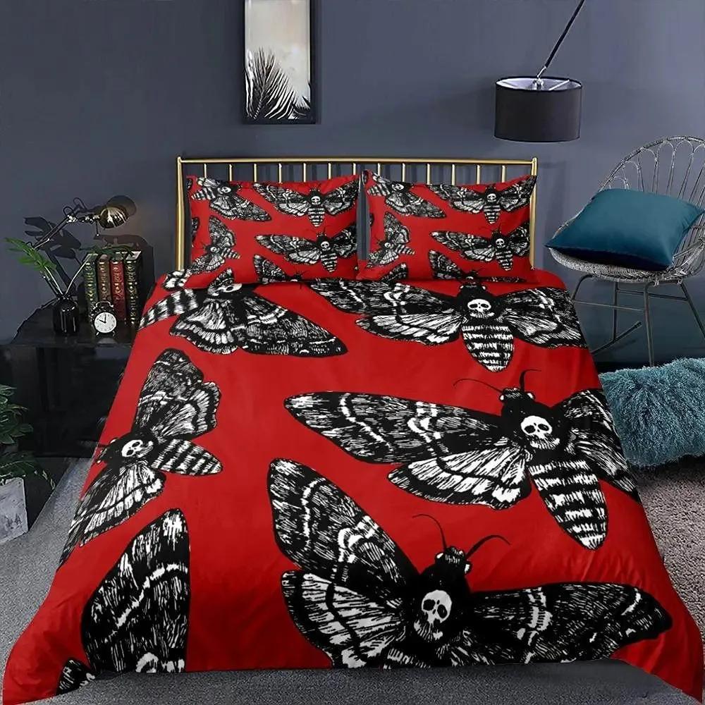 Death Butterfly Gothic Skull Duvet Cover Set Butterflies Skeleton Halloween Bedding Sets Ombre Hippie Comforter Cover King Size