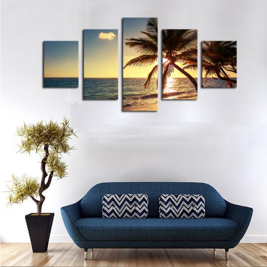 5Pcs/Set Sunset Sea Coconut Tree Wall Unframed Painting Living Room Home Decor