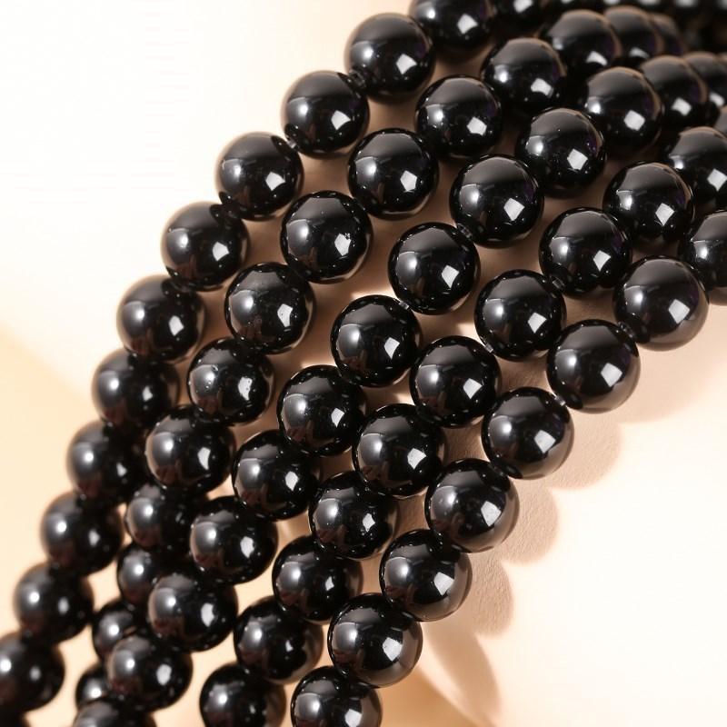 Natural Stone Golden Black Obsidian Bead Shinny Round Loose Gemstone Bead for Jewelry Making Diy Bracelet Necklace Accessory 15"