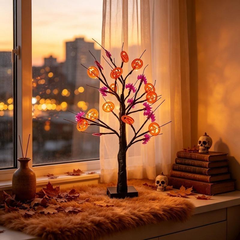 Halloween Eyeball Tree LED Light with Black Leaves Tabletop Ornament for Indoor Halloween Party Home Haunted House Spooky Festival Decor
