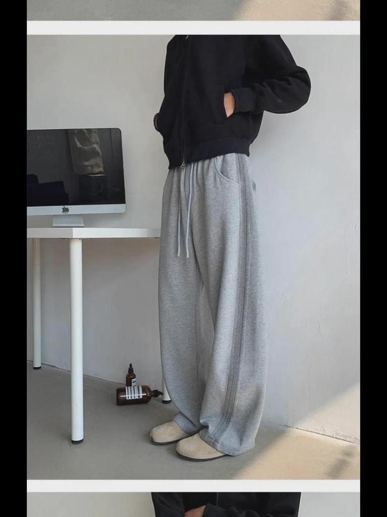 Men's Autumn Retro Tie-Dye Wide-Leg Sweatpants with Side Stripes