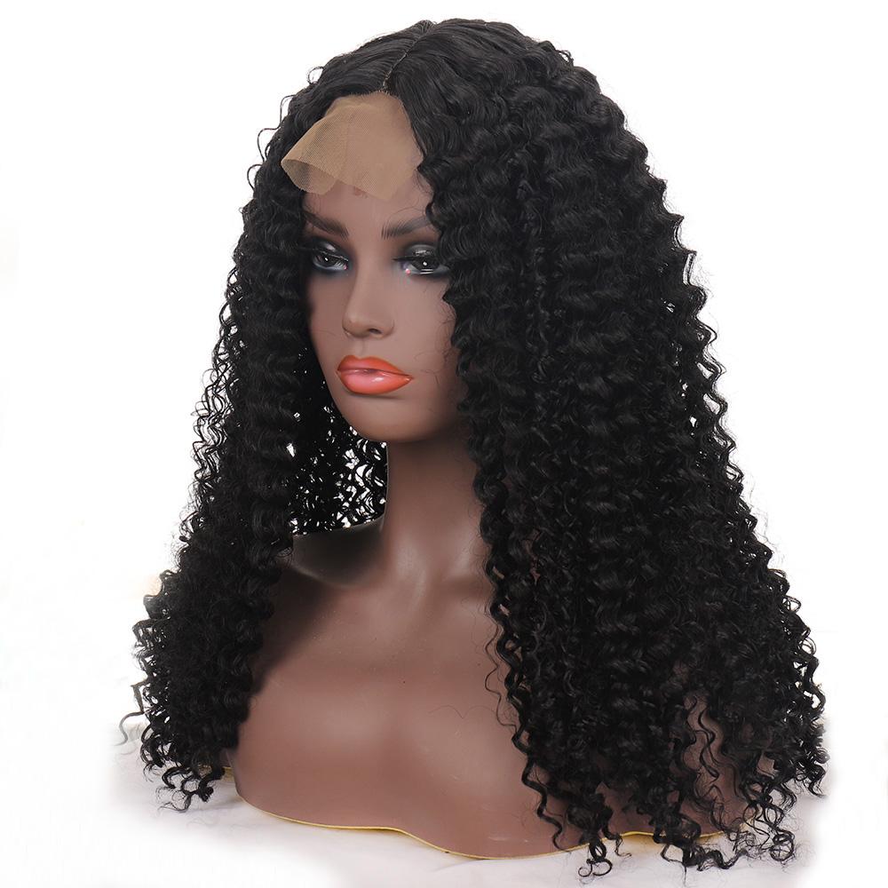 Bybrana Black Mid-Length Curly Middle Part Synthetic Soft Heat-Resistant Fiber Daily Wig