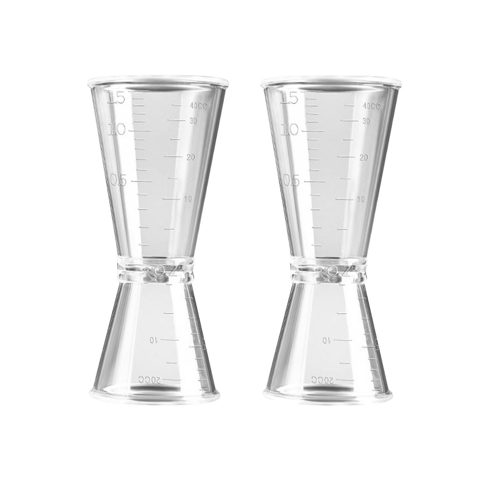 

Двойной прозрачный пластик, набор из 2 шт., мерные стаканы для коктейлей, мерная чашка для спиртных напитков, кухонный инструмент для барной вечеринки B