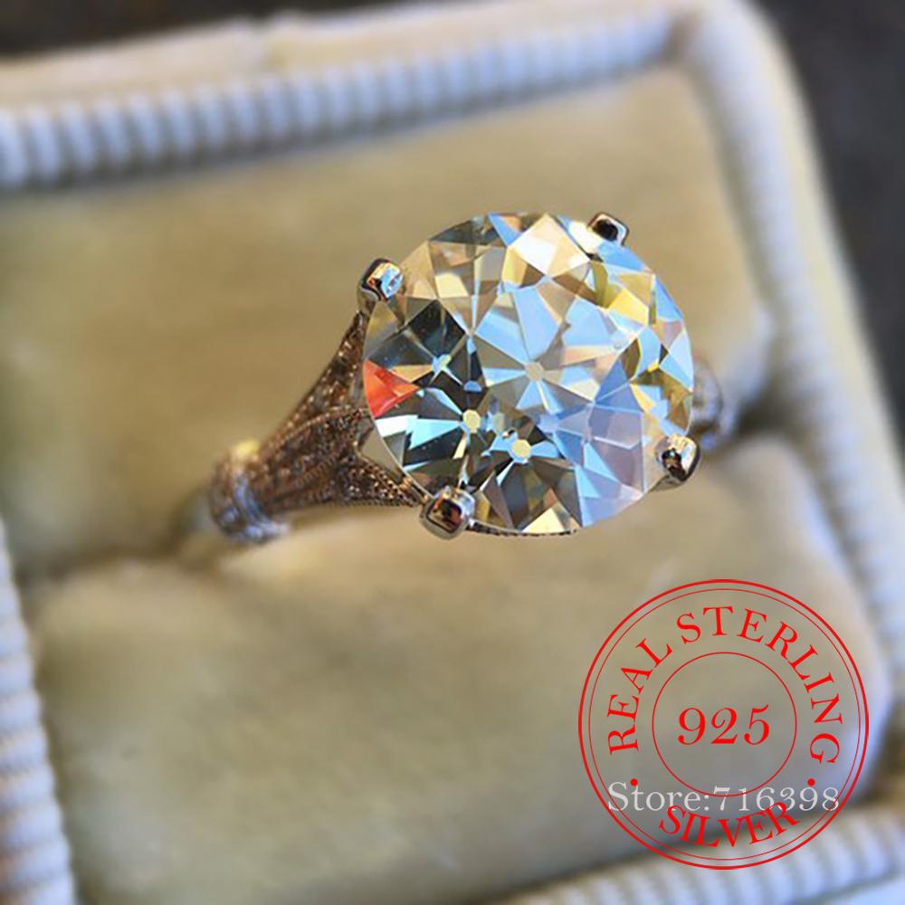 

925 Sterling Silver Round Zircon Fashion Ring for Wedding Engagement Party Jewelry Gift for Women Trendy Bridal Accessories 6
