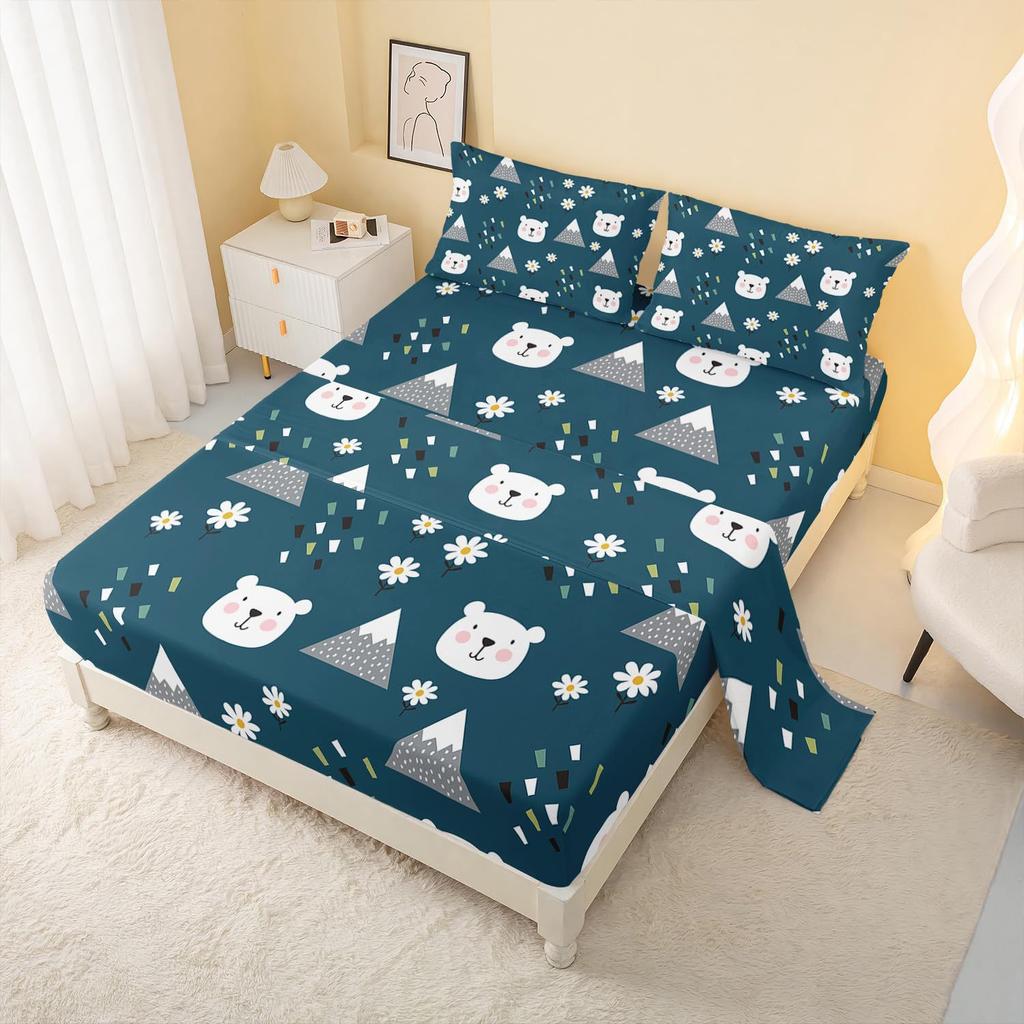 Cartoon Space Bunny Pattern Bed Hat Four-Piece Bedding Set Bedroom Dormitory Bedding Decoration