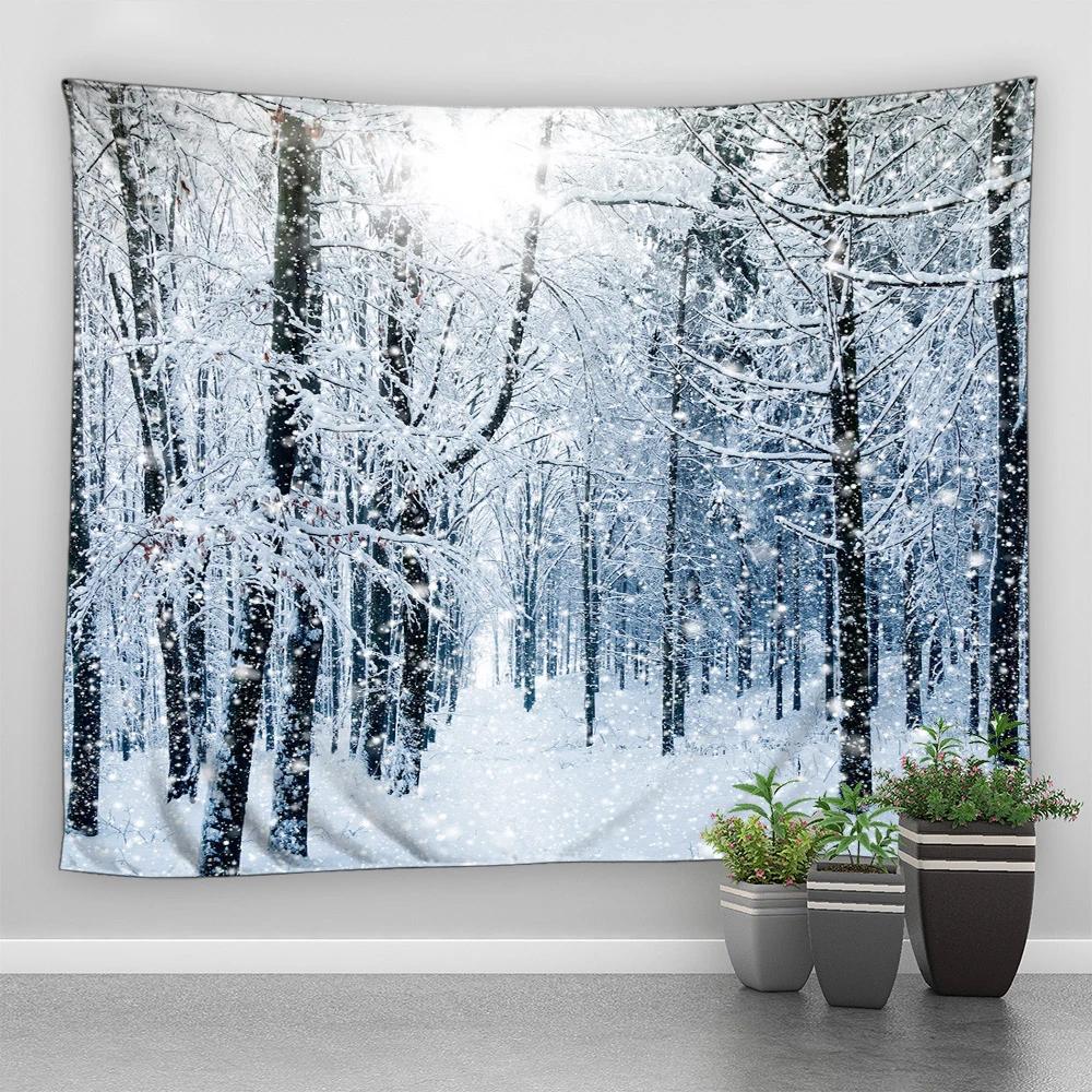Winter Wonderland Tapestry - Snowy Forest & Deer Scene | Unique Wall Art for Home Decor, Living Room & Seasonal Gift