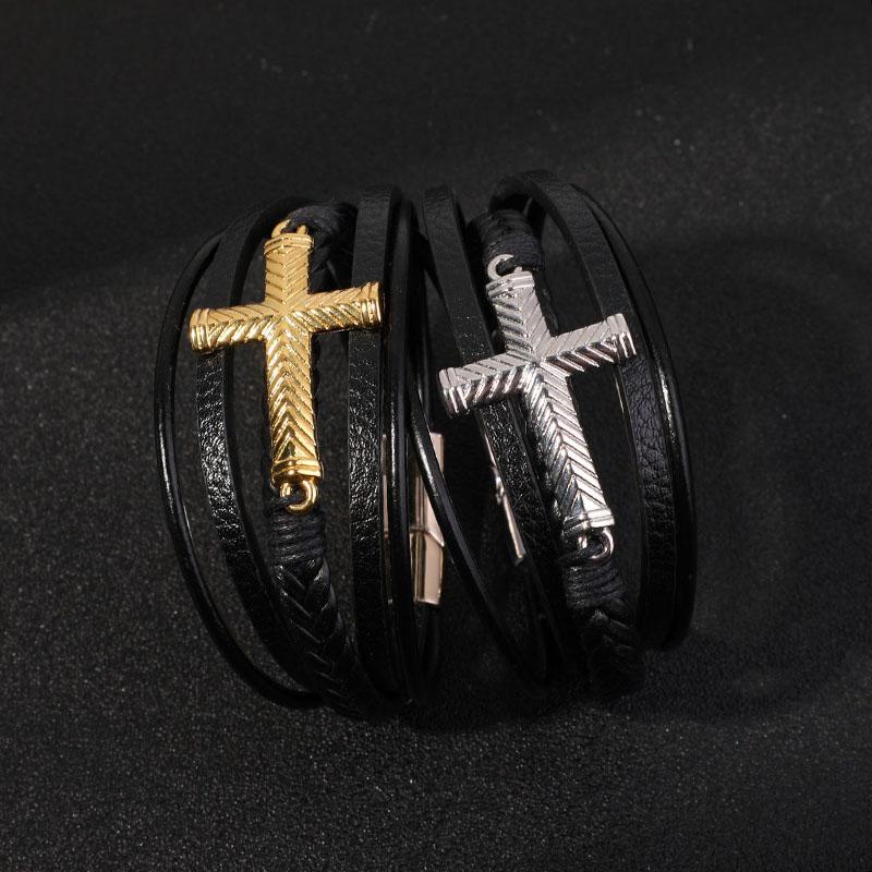 Lucky Jesus Cross Bracelets Man Cuff Bangle Leather Wristband Hand  Accessories Layered Braided Leather Bracelet for Men