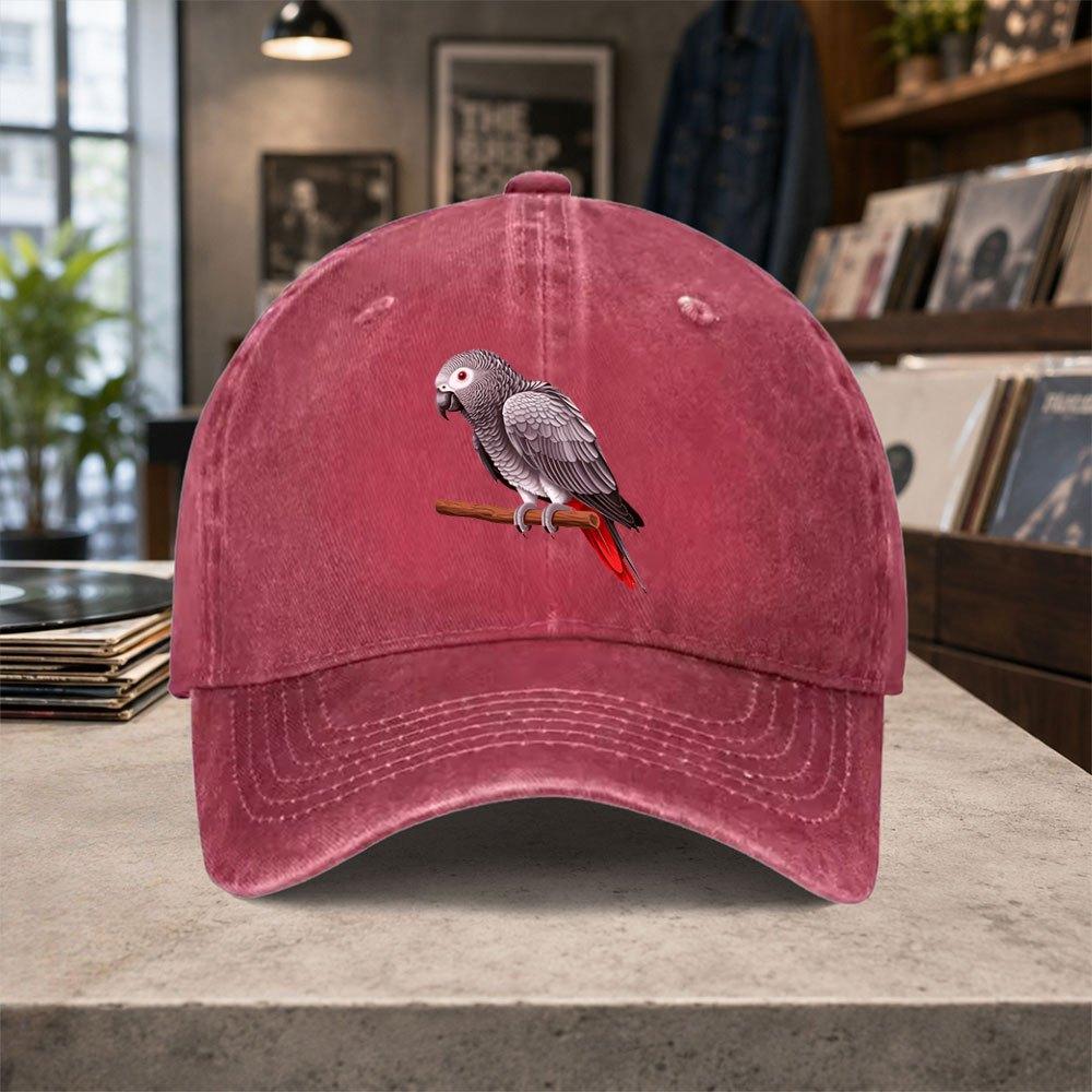 African Grey Parrot Baseball Cap Unisex Adjustable Vintage Washed Hat for Unisex Women Teacher Graduation Gift