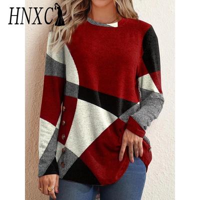 HNXC Damenmode Casual Herbst Winter Langarm O-Ausschnitt Blusen & Hemden
