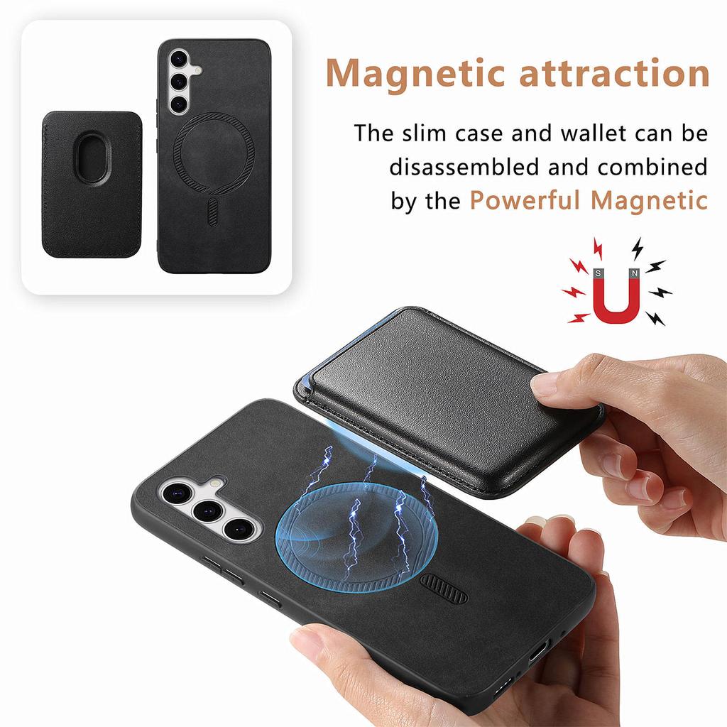 For Samsung Galaxy S25+ Case Detachable Magnetic Card Bag Leather Phone Back Cover