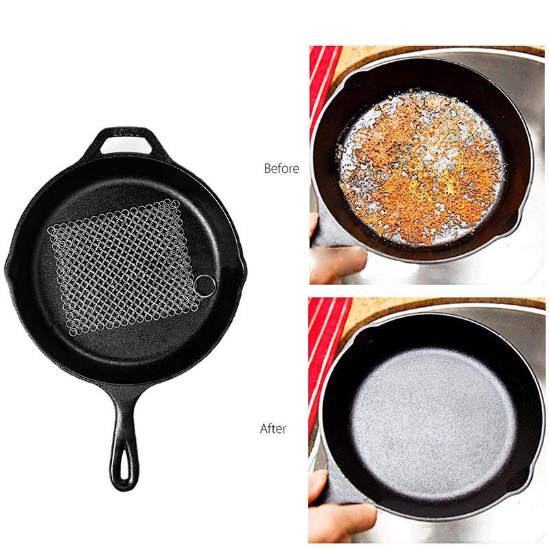 Stainless Steel Chainmail Ring Scrubber Cast Iron Skillet Pot Cleaner New