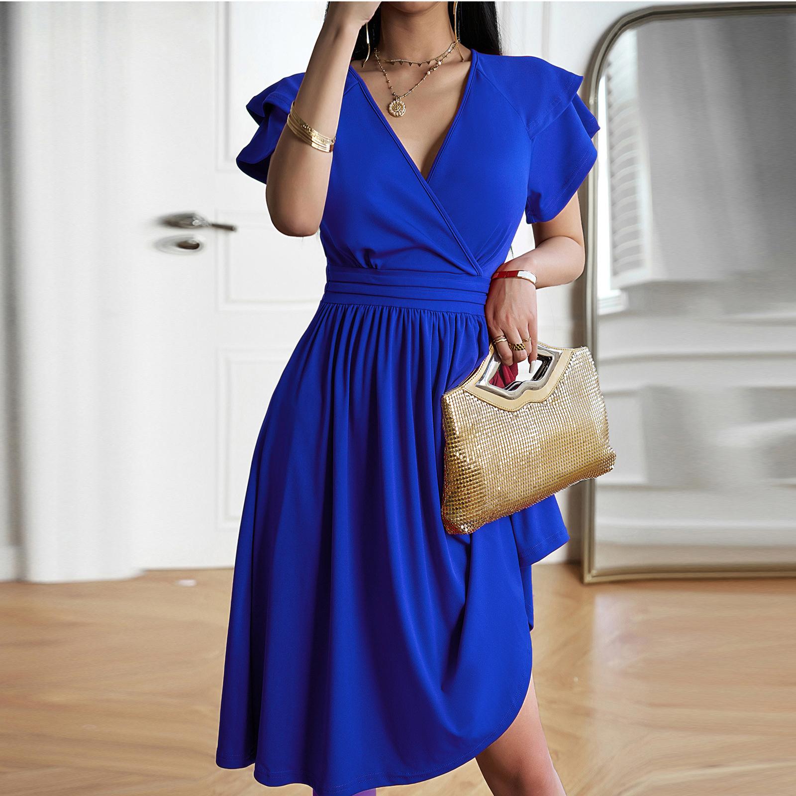 

Женское повседневное модное платье в стиле ретро с V-образным вырезом и короткими рукавами XXL синий