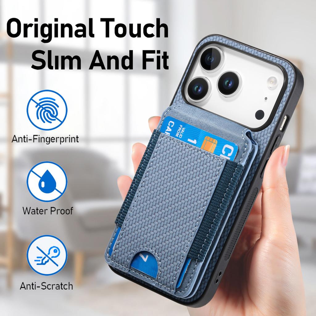 For iPhone 17 Pro Case with Card Holder Kickstand Leather Back Cover