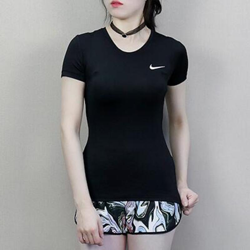 Nike Dri-Fit Pro Simple Casual Quick-Dry Round Neck Short Sleeve T-Shirt Women Tops Black 938717-010