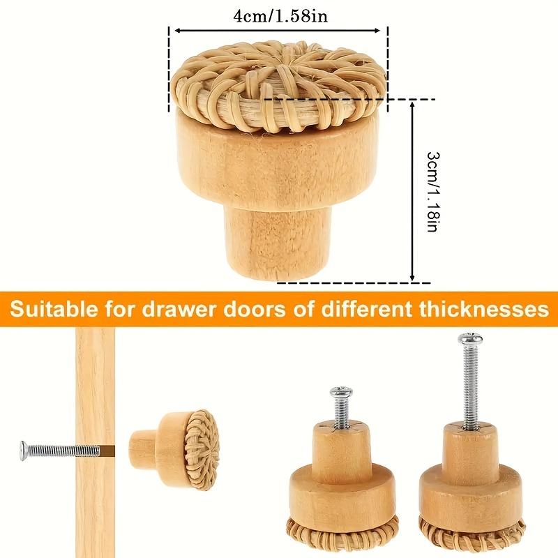 Woven Wooden Pulls 10pcs - 1.58-inch Round Rattan Creative Knobs, Practical for Cabinets, Closets, Drawers & Home Decoration