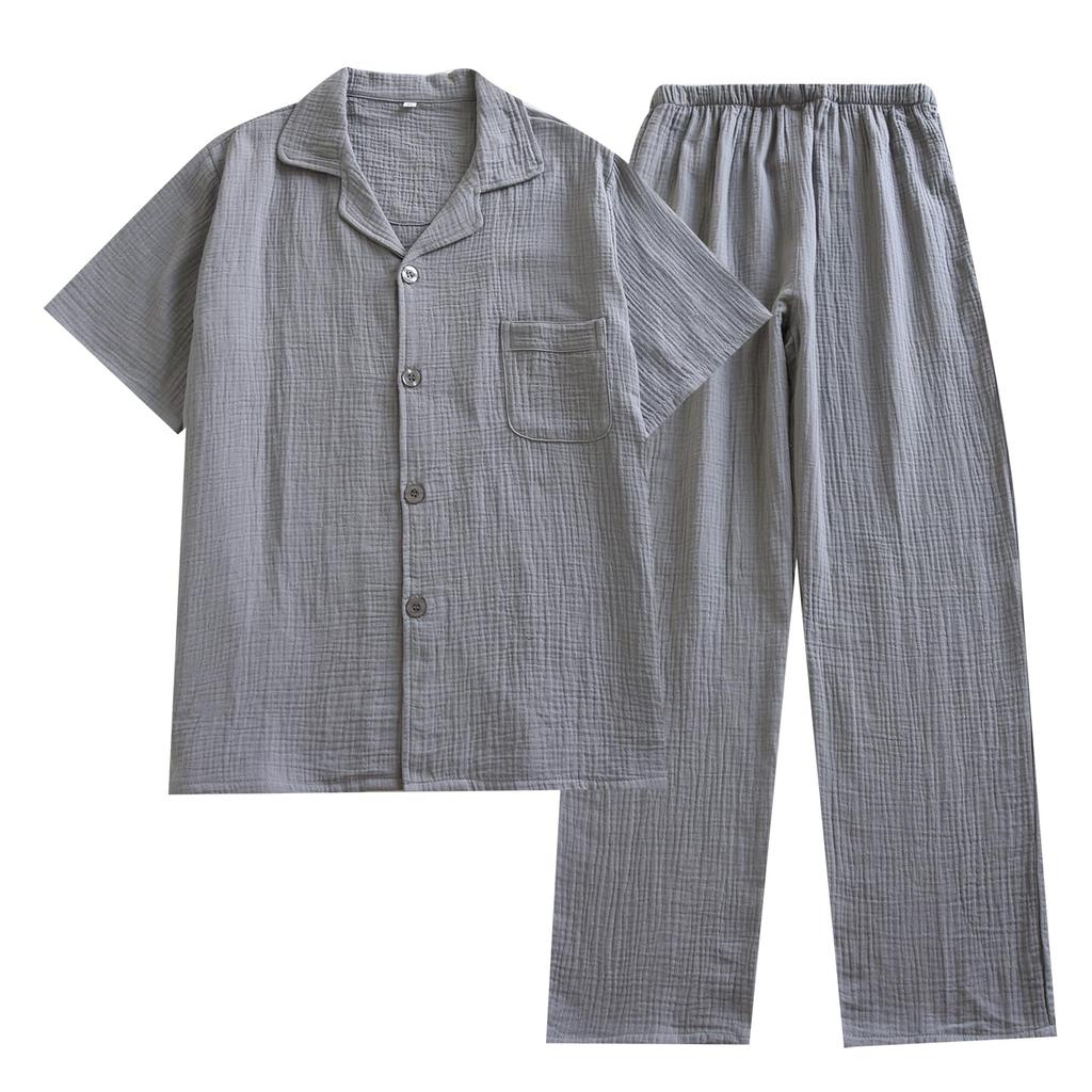Jomoku Cotton Double Short Long and Soft and Comfortable To the Top and Bottom Comfortable for Summer Men's Pajamas, 100% Gauze, Sleeve, Sleeve,