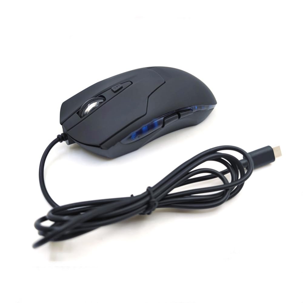 Wired Mouse with 6 Quiet Medium with LED Compatible with Black Type-C Connection, Buttons, Operation, 4-Speed DPI, Size, Optical, Compact, Portable,