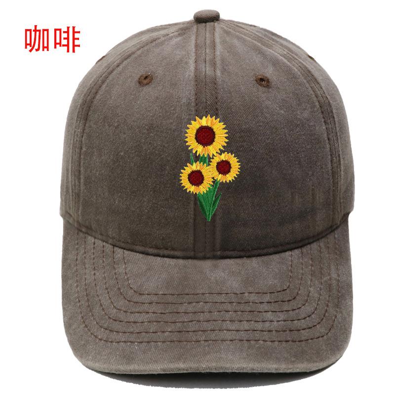 New Sunflower Embroidered Baseball Cap Washed Retro Simple Men's and Women's Leisure Outdoor Sports Cap