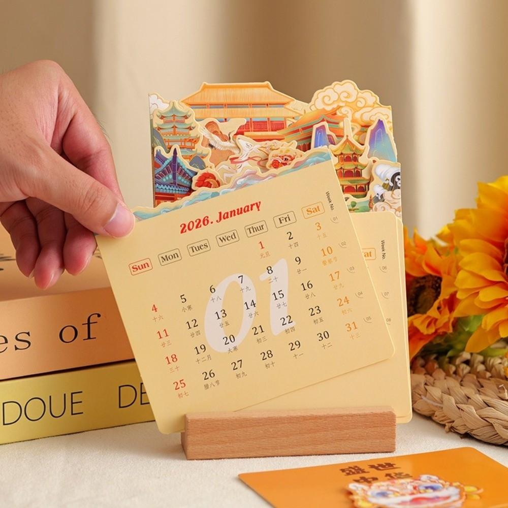 Wooden Stand Flowers Desk Calendar Card Insert Standing Desk Calendar Mini Desk Calendar  Festival