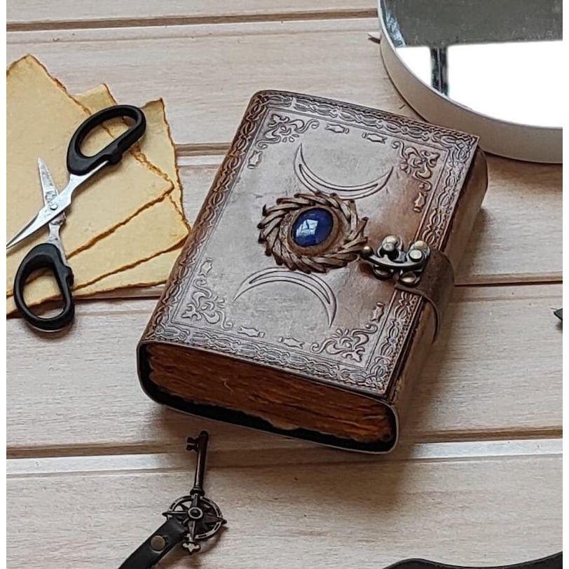 Triple Moon Goddess Leather Journal: Medieval Grimoire Gift
