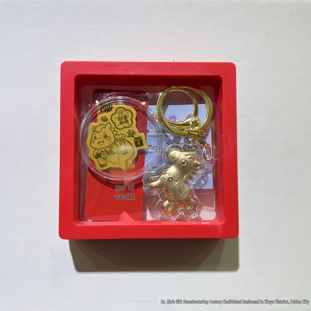 2026 Pure Gold 999 Year of the Horse Zodiac Pendant & Keychain with Little Horse Phone Sticker