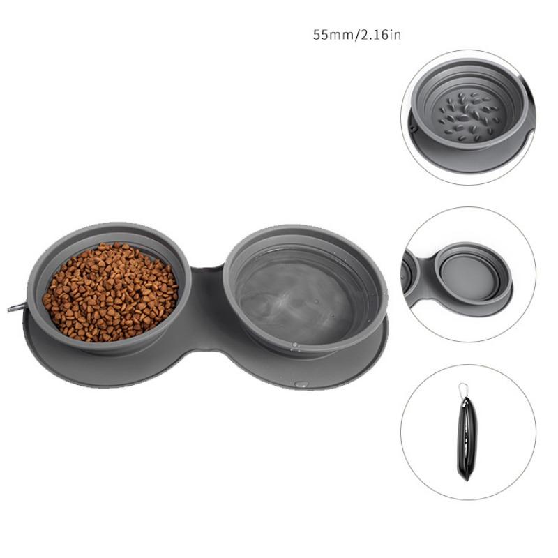 1pcs Silicone Collapsible Pet Bowl Double Layer Non-Slip Dog Cat Food Dish for Travel Hiking Pet Cat Bowl Foldable