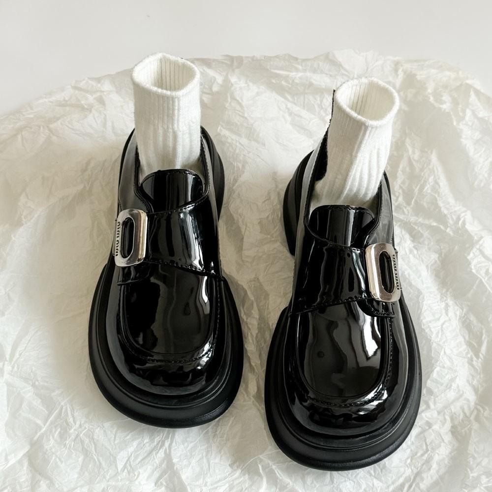 Loafers women's 2025 new spring and autumn black shoes women's British style platform small leather shoes buckle Mary Jane single shoes