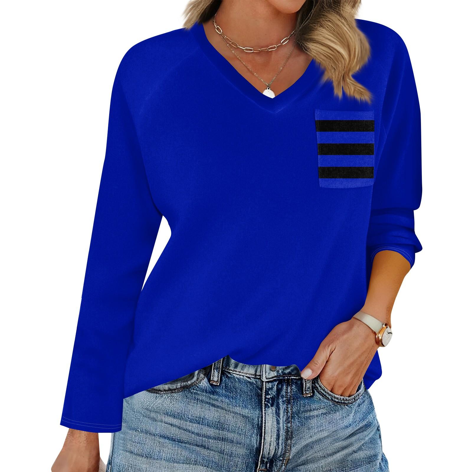 

Women s Raglan Long Sleeve V-Neck T-Shirt Splicing Solid Color Casual Top Pullover V-Neck Pocket Bottoming Shirt L синій