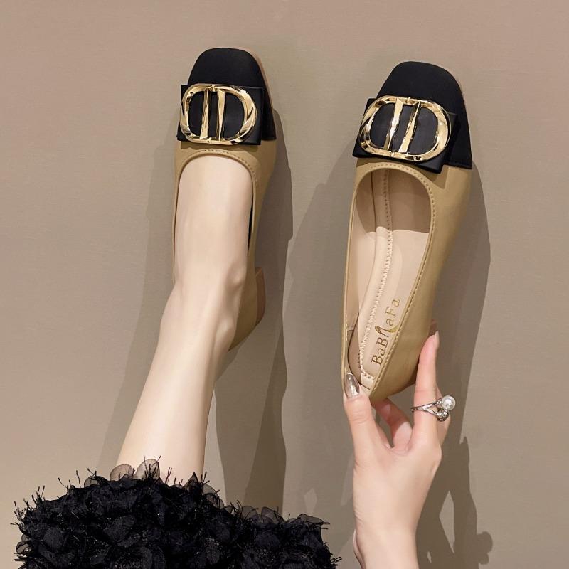 Single shoes women's low-heeled color matching spring and autumn new light-mouth square head low-heeled women's shoes gentle four-season shoes