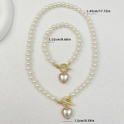 Imitation Pearl Fashion Necklace Set Popular Elegant 2pcs Women's Necklace Bracelet  Unique