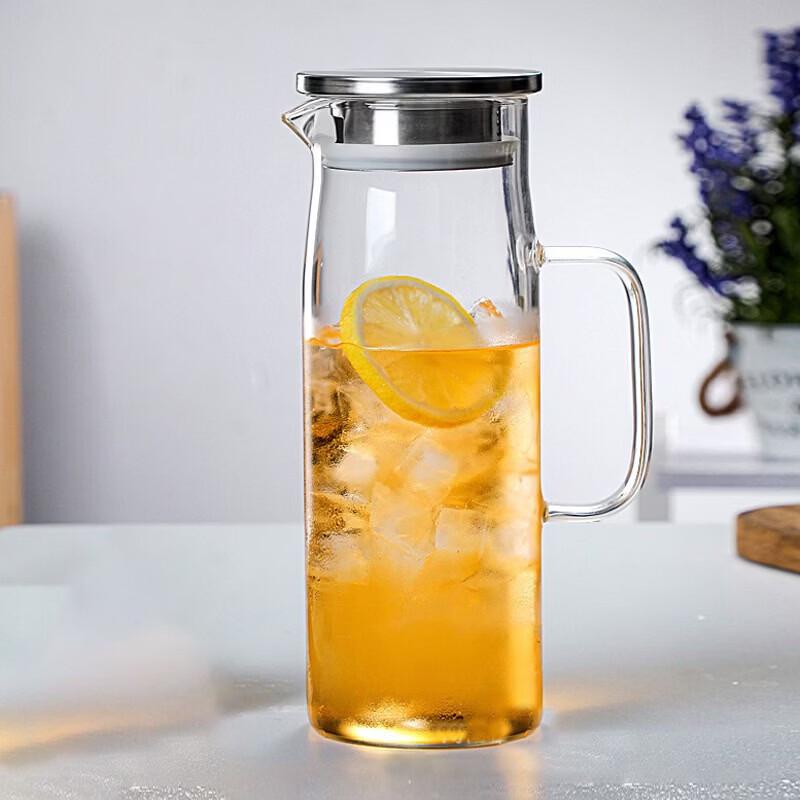 ZISIZ Glass Cold Water Pitcher with Stainless Steel Lid