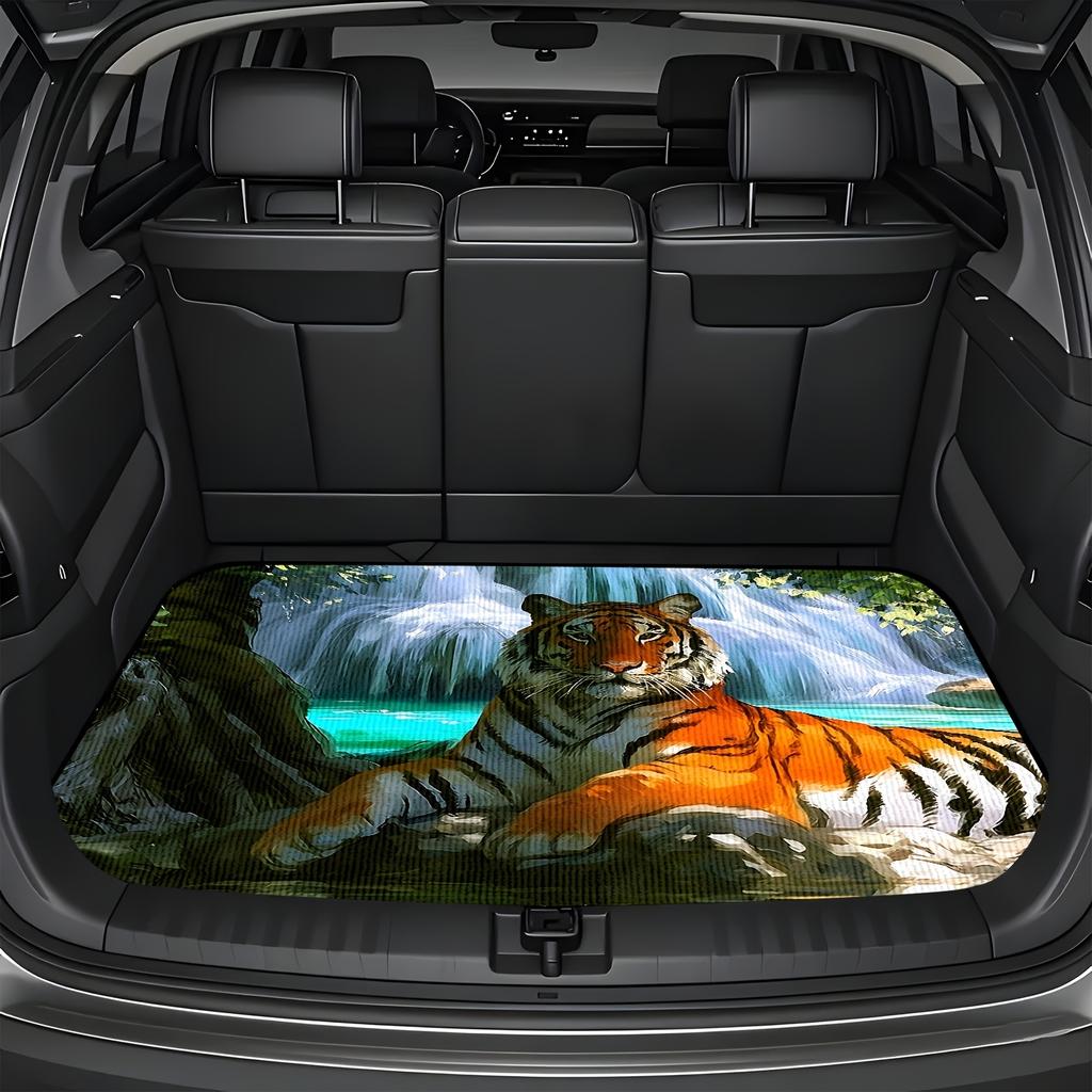 1Pcs Tiger Resting Waterfall Car Trunk Mat with Anti Slip Cargo Liner Waterproof Rear Storage Protector Floor Mat for SUV Sedan