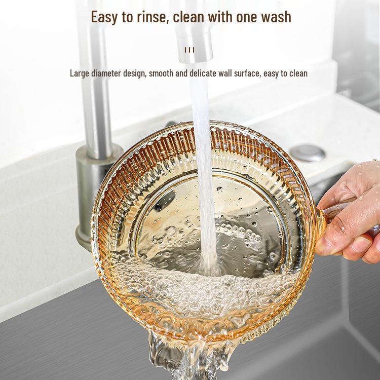 Glass Serving Plate with Handle - Round Salad & Fruit Bowl, Deep Transparent Design