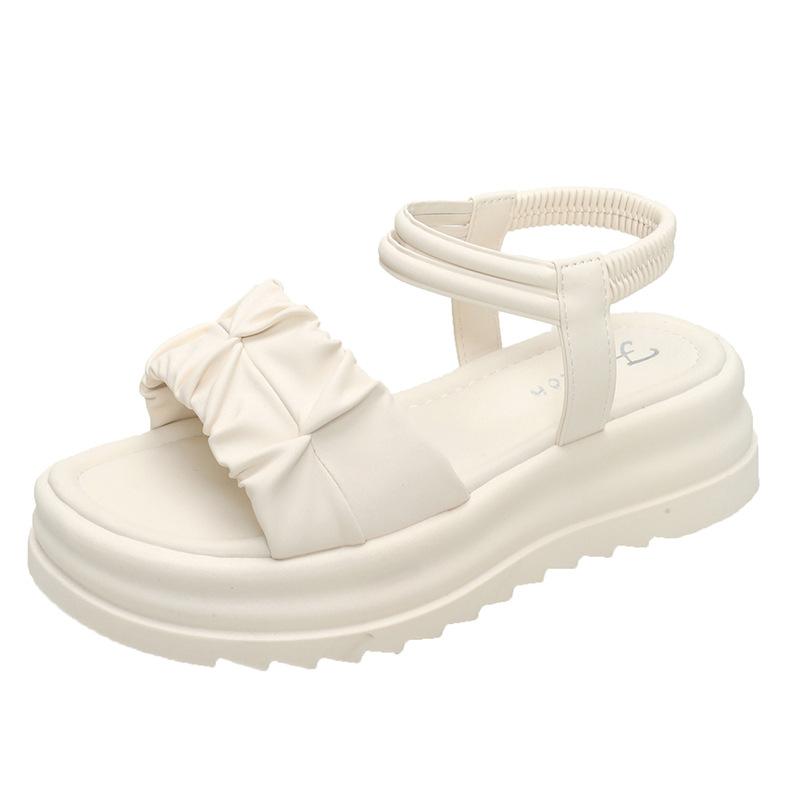 

French Xiaoxiangfeng thick-soled elastic sandals for women 2025 summer thick-soled outer wear fashionable casual soft-soled sandals for women 35