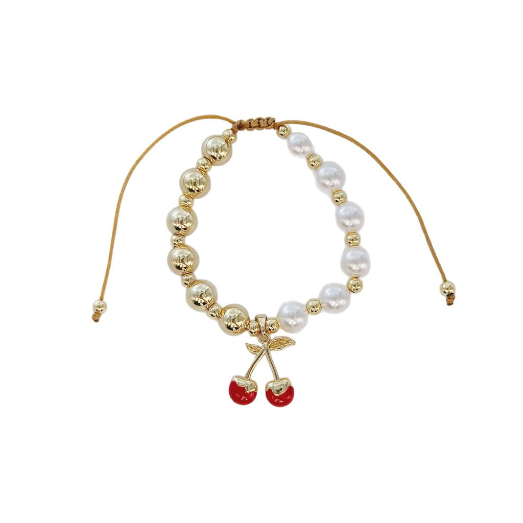 Hot-Selling Mother'S Day Beaded Cherry Bracelet Pearl Bracelet Niche Personality Dripping Oil Strawberry Round Bead Jewelry
