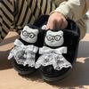 New Cartoon Warm Home Cotton Slippers Lace Bow Winter Non-slip Light Soft Plush Couple Cotton Shoes