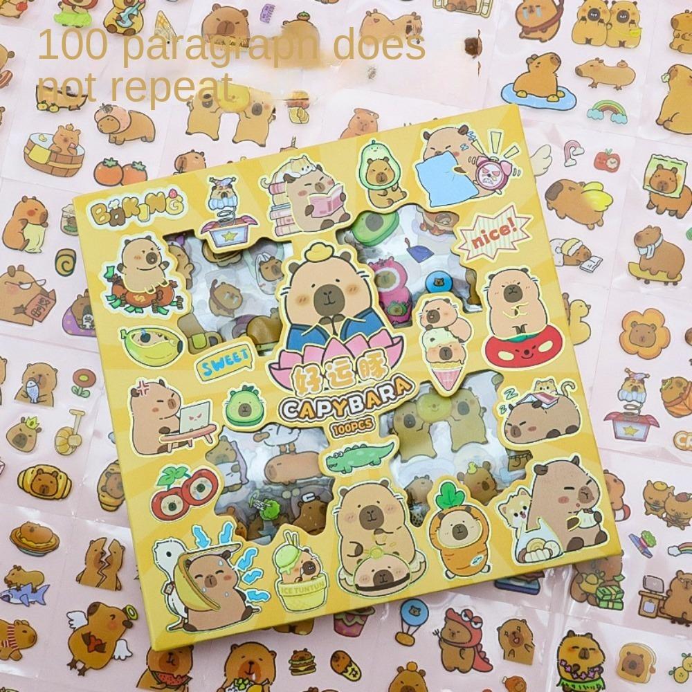 100PCS Stationery Children Sticker Cartoon Capybara Water Cup Decal  Birthday Gift