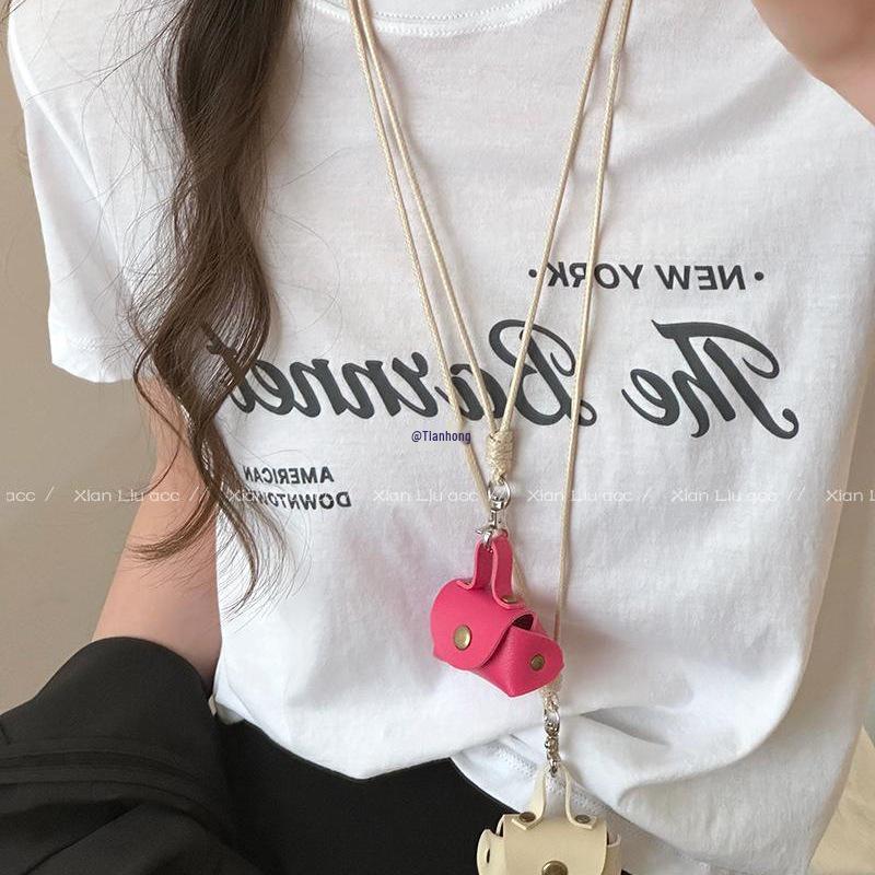 Colier portofel de monede din piele compact și elegant: Portchei cu pandantiv pentru femei cu șnur de piele și spațiu lung de depozitare pentru accesorii