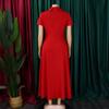 YYFS Women's Fashion Summer Spring Solid Color Print Short Sleeve POLO Neck High Waist Casual Dresses