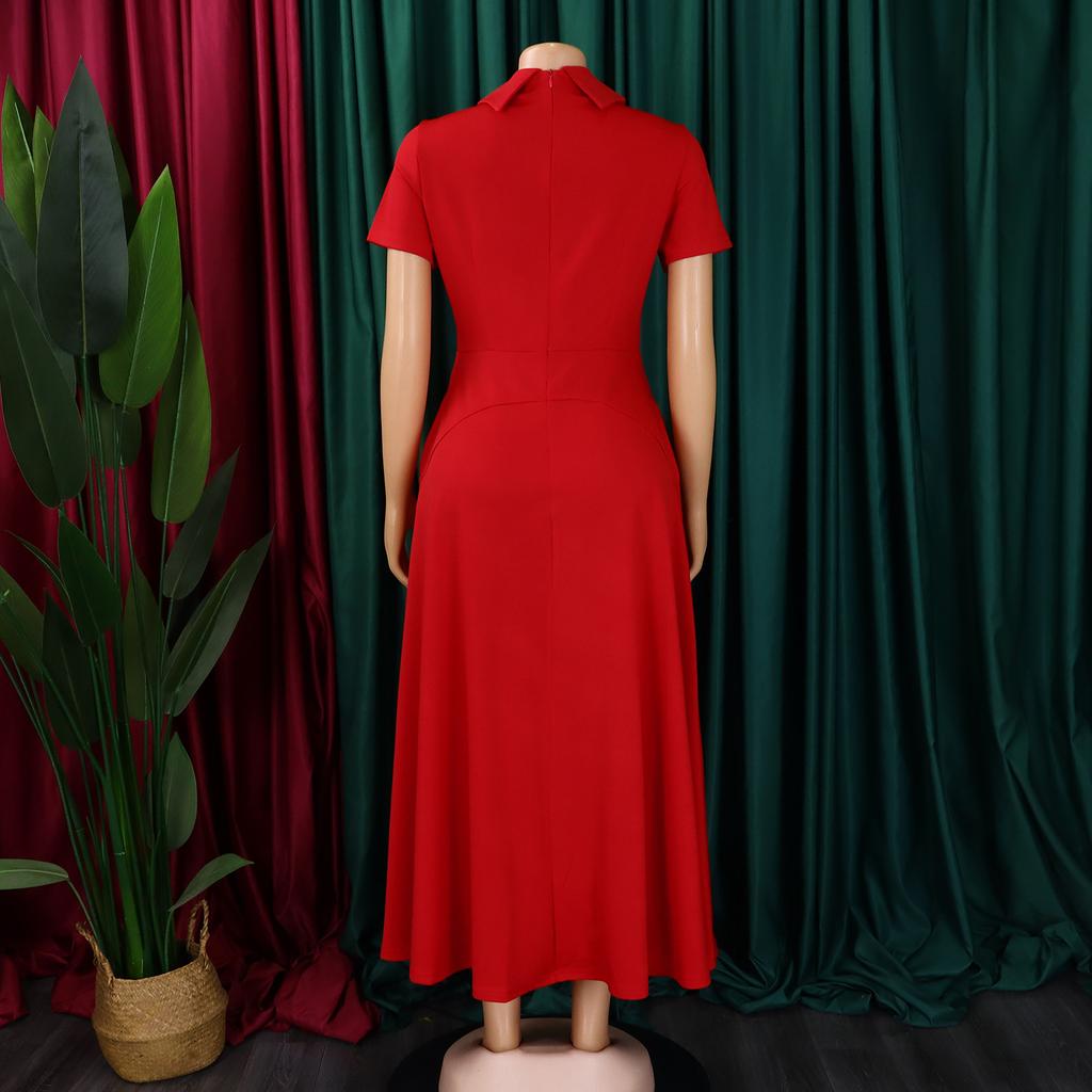 YYFS Women's Fashion Summer Spring Solid Color Print Short Sleeve POLO Neck High Waist Casual Dresses