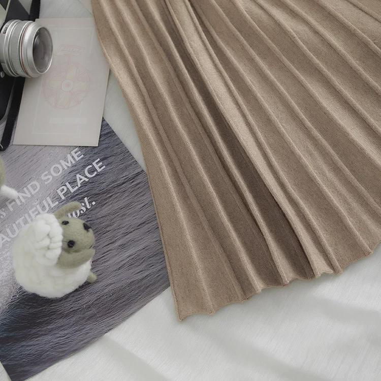 Autumn 2022 A-Line Knitted Midi Skirt: Lu Gong Style Flared Slimming Skirt with Pleats