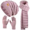 Winter Hat Beanie Scarf Touchscreen Gloves Set for Women, 3 in 1 Set with Knit Warm Long Neck Scarves Cap Gloves