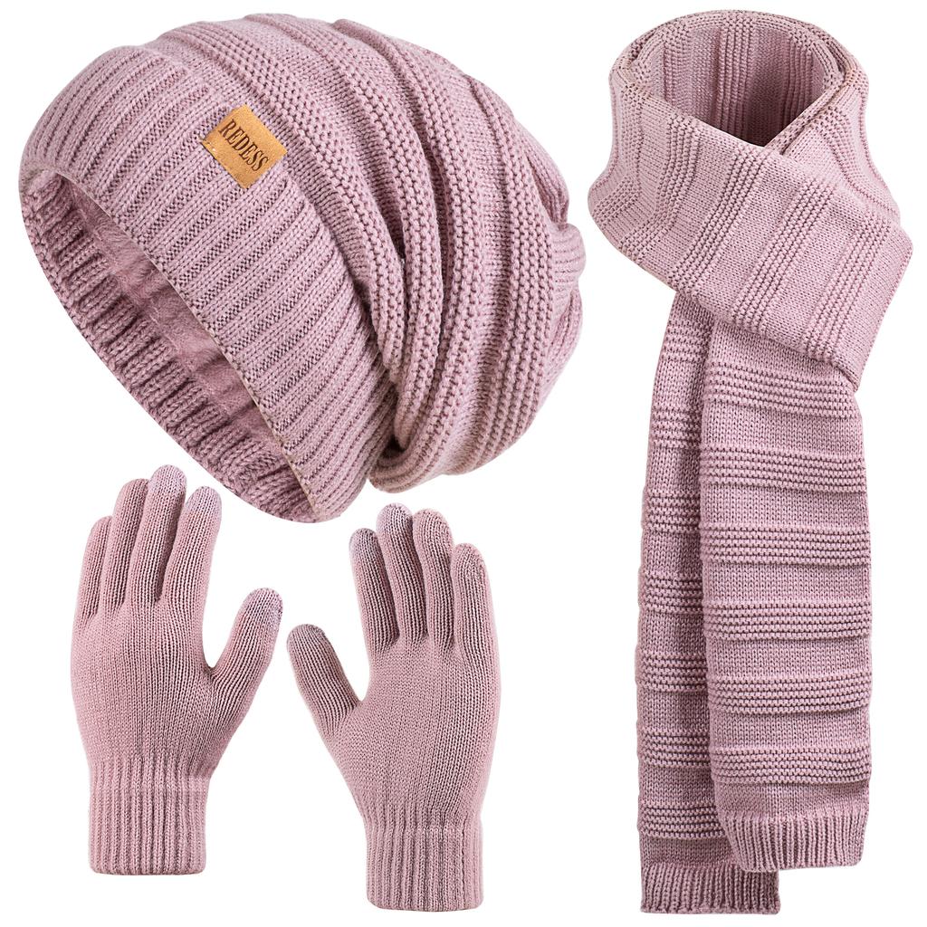 Winter Hat Beanie Scarf Touchscreen Gloves Set for Women, 3 in 1 Set with Knit Warm Long Neck Scarves Cap Gloves