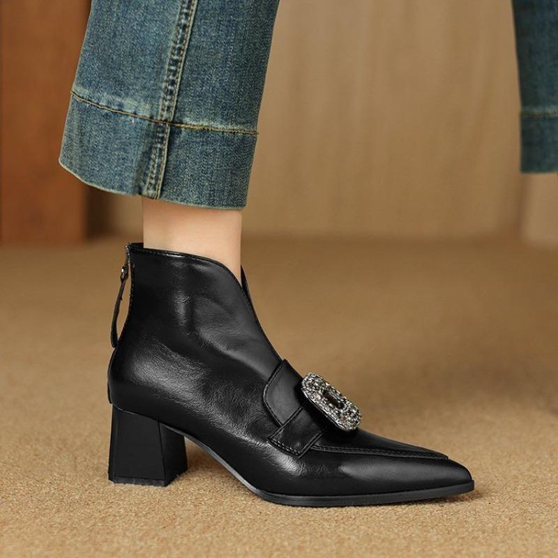Square-buckle Versatile Deep-mouth Shoes for Women, Mid-length, Chunky Single Shoes