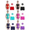 Conjunto de leotardo de gimnasia para niñas, sin mangas, con brillantes pedrería, espalda con abertura, shorts con cintura en V y lazo para el cabello.