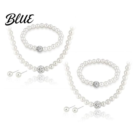 Imitation Pearl Jewelry 46024 Set Adjustable Length Necklace Ear Studs
