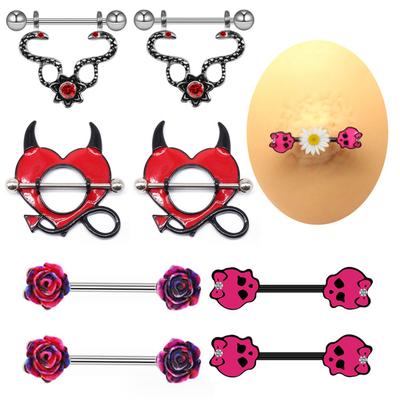 1 Pair Nipple Barbell 14g Crystal Nipple Piercing Nipple Jewelry Heart Nipple Ring Bar Stainless Steel Body Piercing for Women