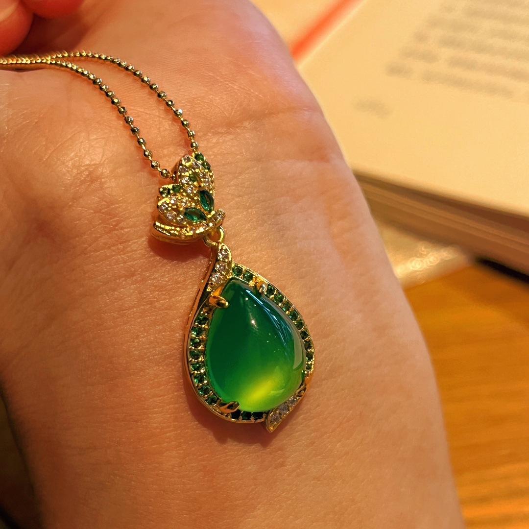 Полный Зеленый Ян Зеленый Натуральный Агат Зеленый Халцедон Подвеска Женская Открытая Слегка Инкрустированная, Реальная Съемка Точность