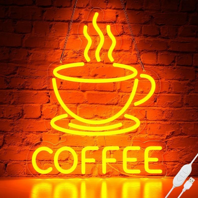 Coffee OPEN Neon Sign LED Light Coffees Bar Decor USB Powered Adjustable Brightness Coffee Station Coffee Lovers Birthday Gift